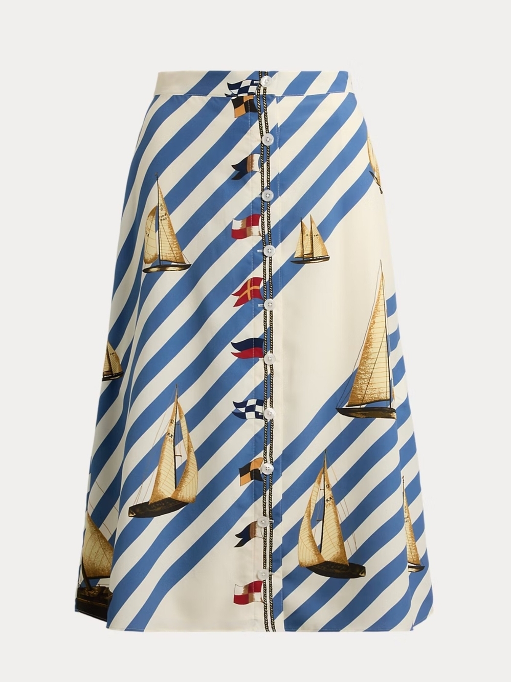 Lauren Ralph Lauren Sailboat Stripe Midi Skirt Nautical Sailboats - Picture 5 of 16